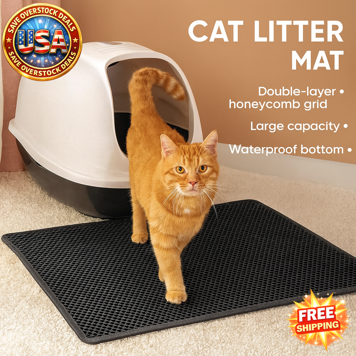 Cat Litter Mat Double Layer Waterproof Non-Slip Washable 15" Pad