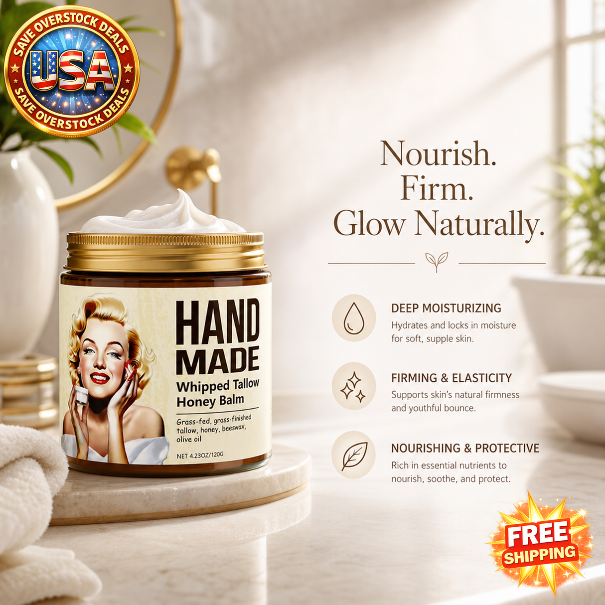 Handmade Honey Whipped Tallow Face Cream for Moisturizing