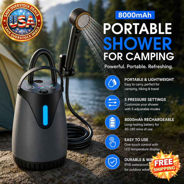 Portable Camping Shower with Rechargeable Battery and LED Display