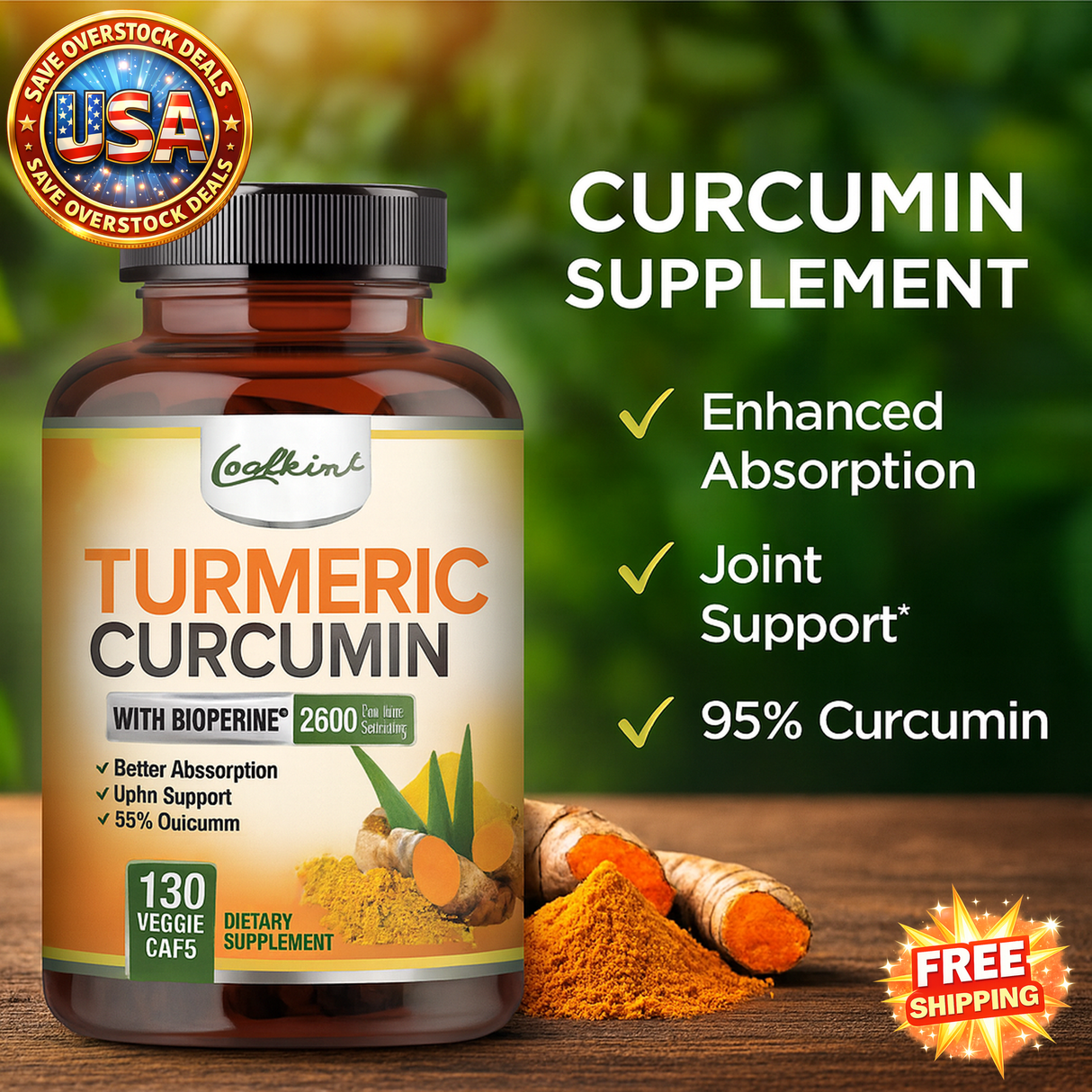 Curcumin Supplement 2600mg with Black Pepper for Enhanced Absorption