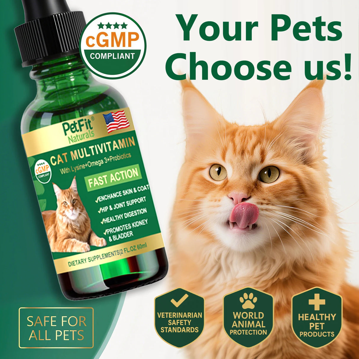 PetFit Naturals 2oz Liquid Cat Vitamins with Probiotics and Omega-3