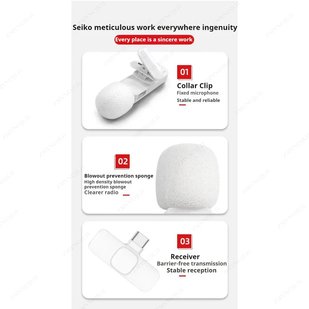 Wireless Lavalier Microphone for iPhone Android PC - Mini Audio Recording