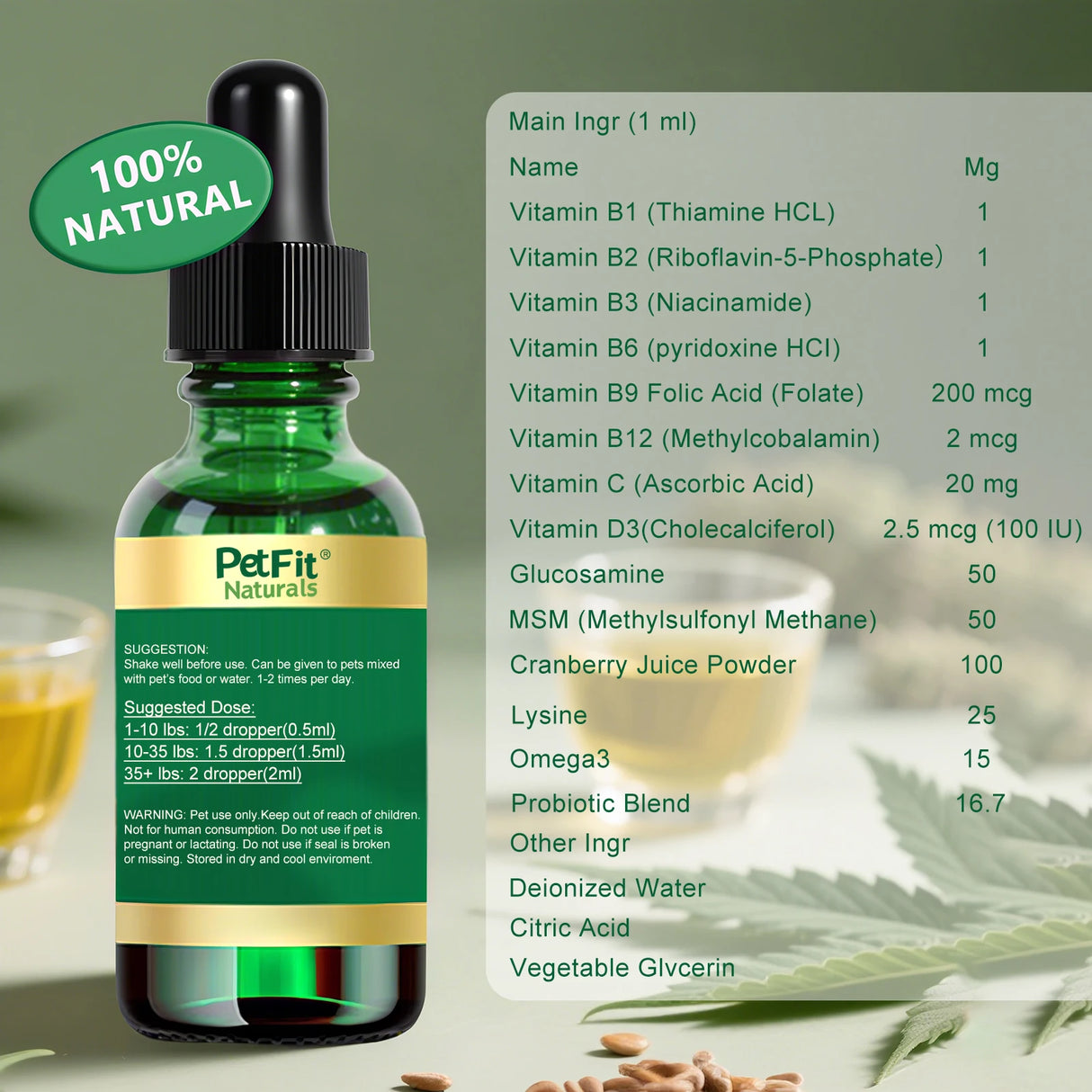 PetFit Naturals 2oz Liquid Cat Vitamins with Probiotics and Omega-3
