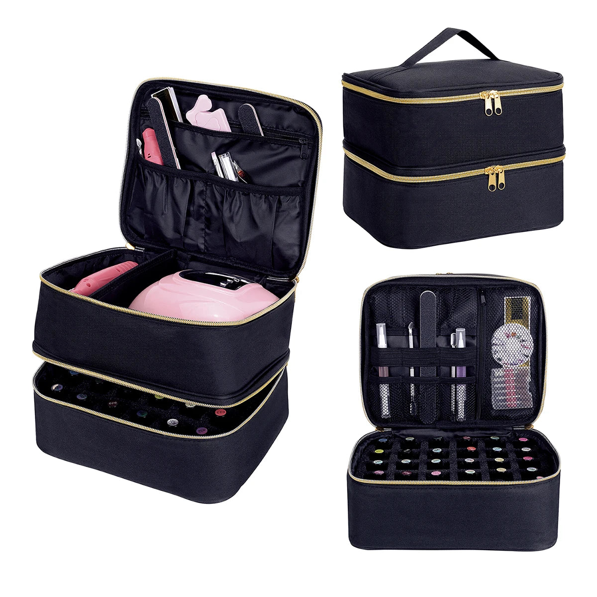 Nail Polish Organizer Tote Bag Double Layer Cosmetic Storage for Women