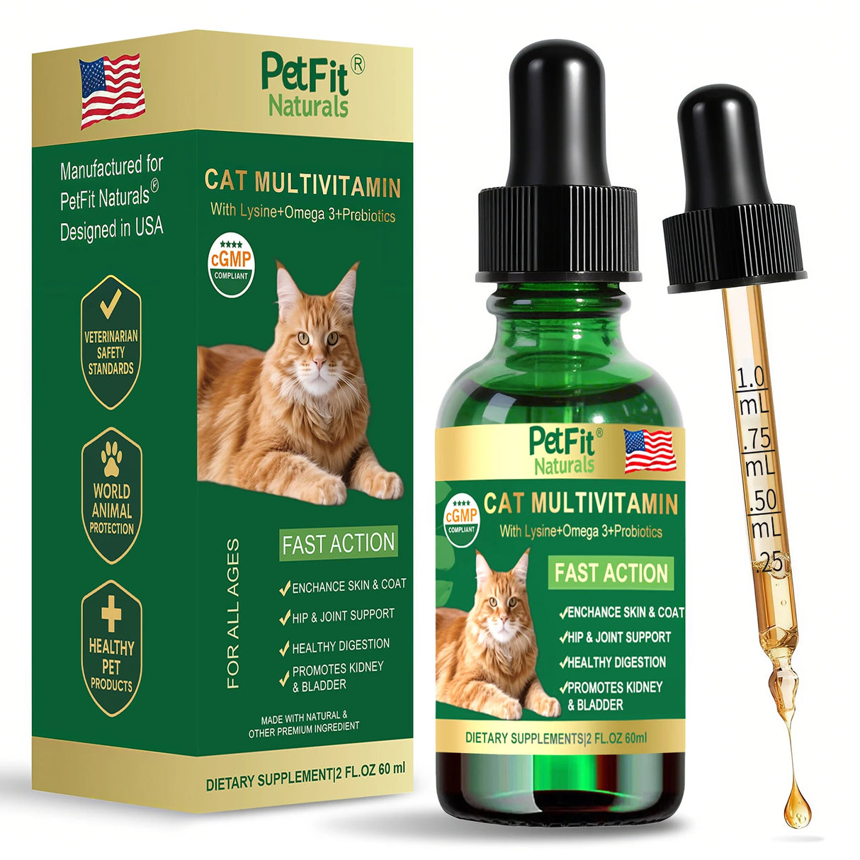 PetFit Naturals 2oz Liquid Cat Vitamins with Probiotics and Omega-3