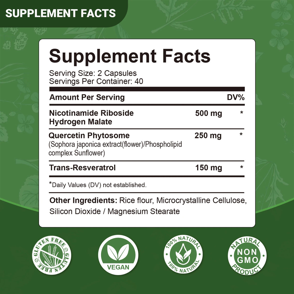 Nicotinamide Riboside Supplement with Resveratrol & Quercetin - 80 Capsules