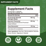 Nicotinamide Riboside Supplement with Resveratrol & Quercetin - 80 Capsules