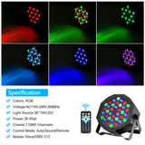 RGB LED Par Lights 36W 9 Modes Sound Activated Remote Control for Events