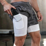 Camo Running Shorts Men 2-in-1 Quick Dry Gym Fitness Summer Workout