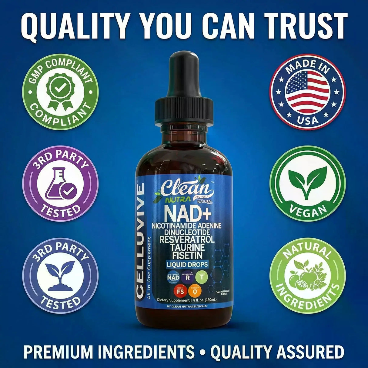Clean Nutra NAD+ Liquid Drops with Resveratrol and Taurine, 15ml