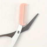 Pink Eyebrow Trimming Scissors with Comb - Stainless Steel Grooming Tool