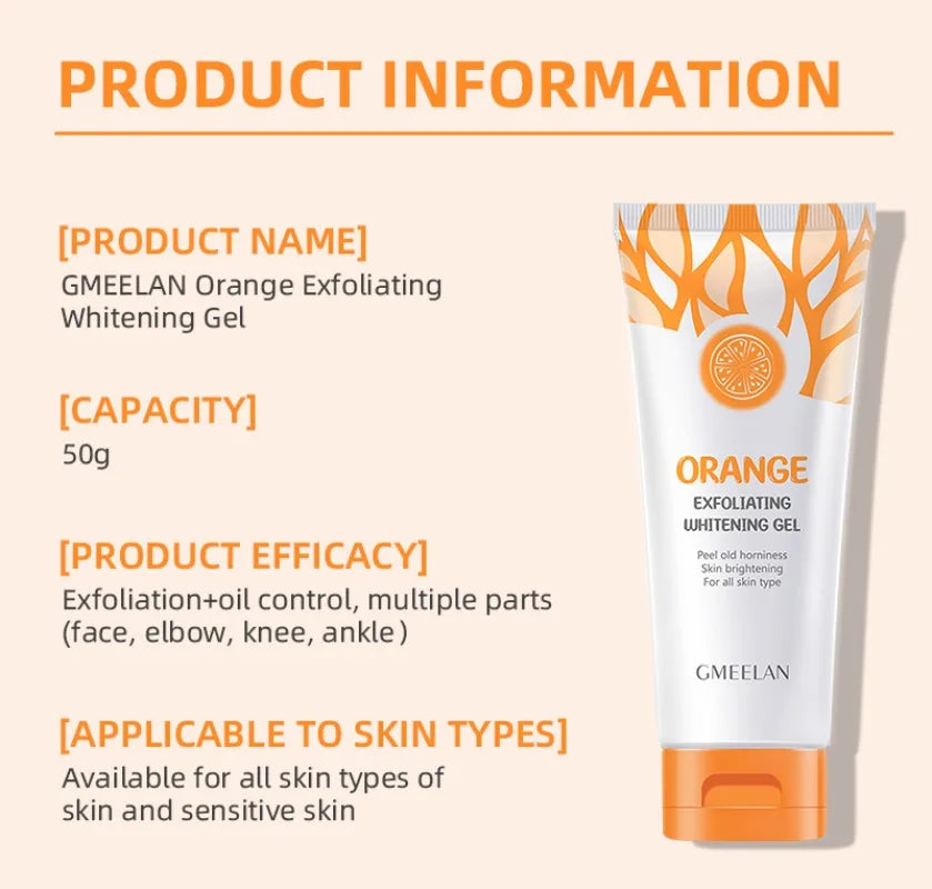 Orange Exfoliating Gel 50g - Gentle Skin Brightening Scrub & Moisturizer