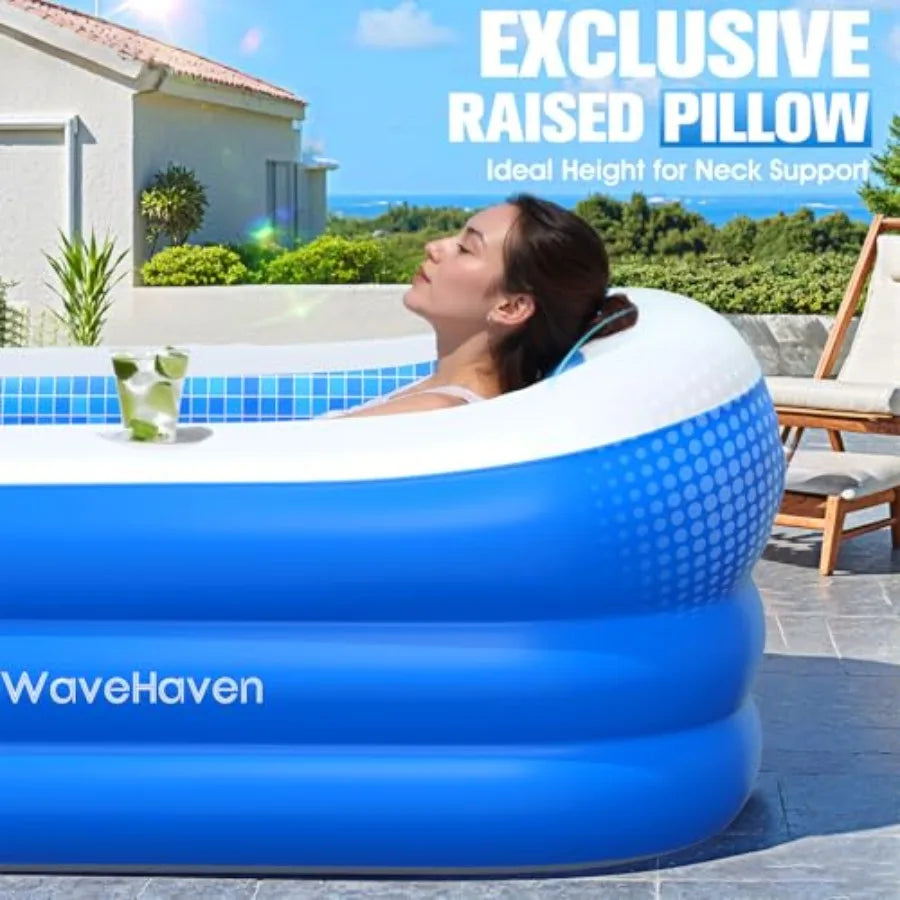 Inflatable Pool with Canopy, Large Blow Up Pool for Backyard Use