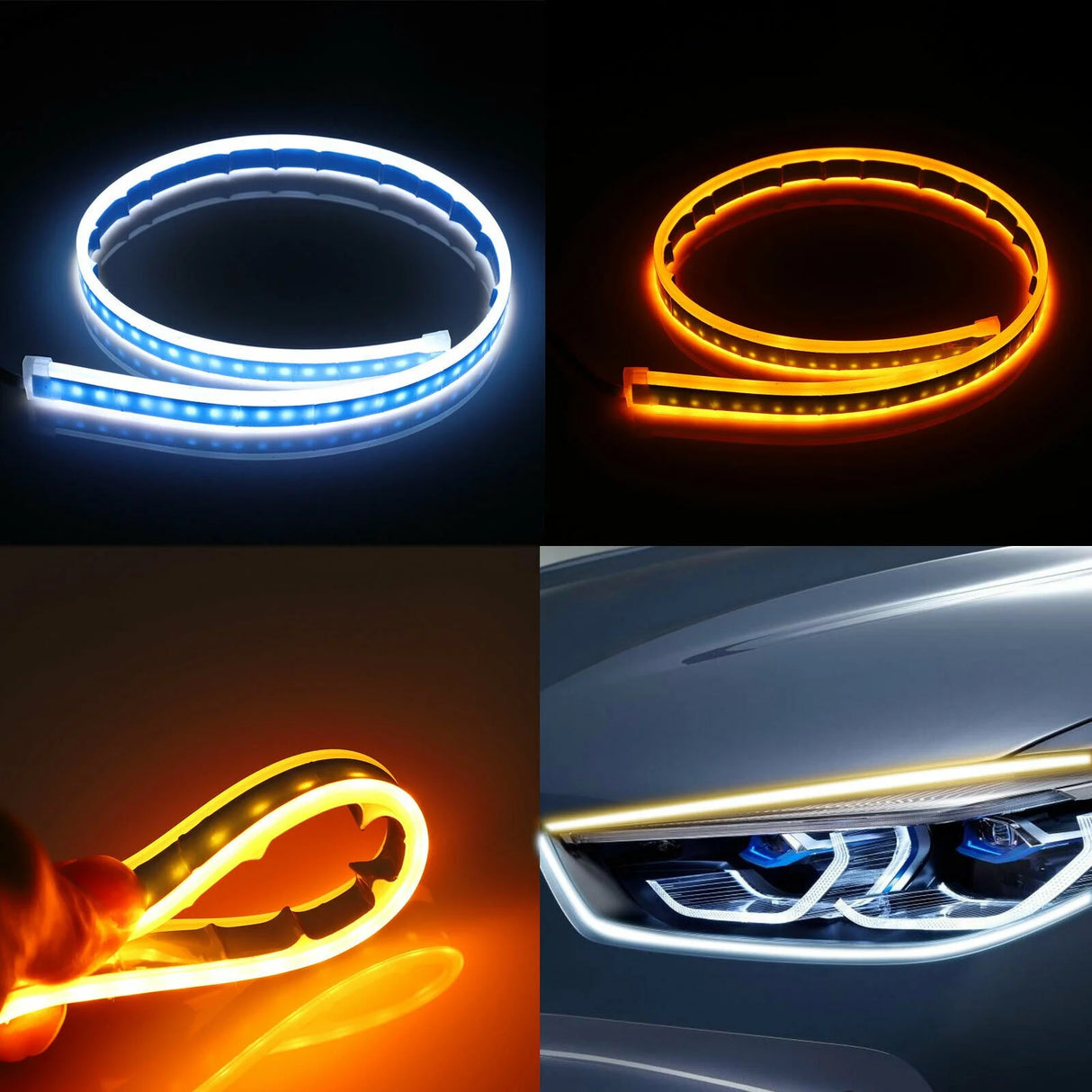 12V LED Guide Strip Headlight Bulbs - 2Pcs Sequential DRL Turn Signal Lights