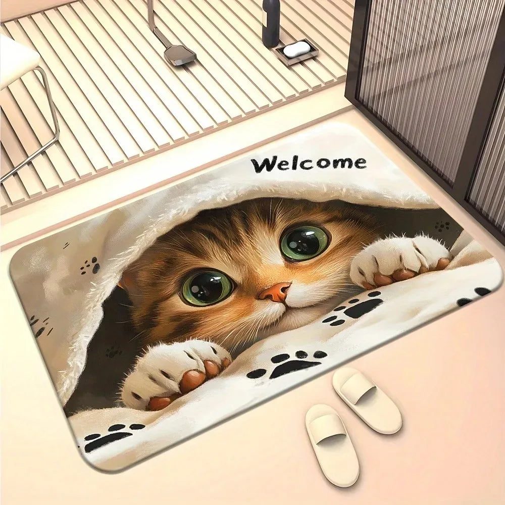 Kitten-Themed Anti-Slip Door Mat - Easy to Clean Home Decor