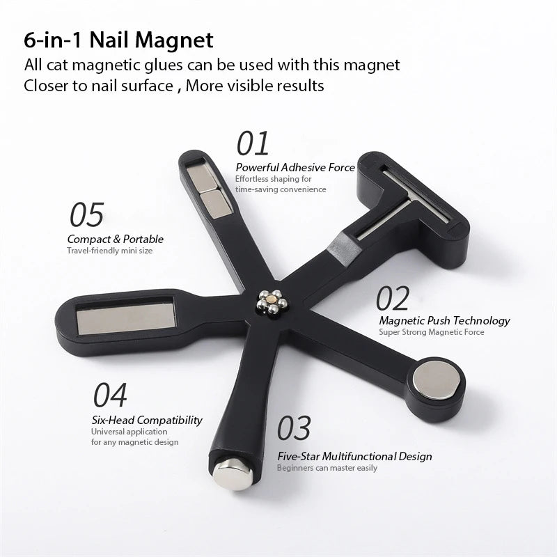 Magnetic Nail Art Tool 6-in-1 for Glitter Effect Manicure Design