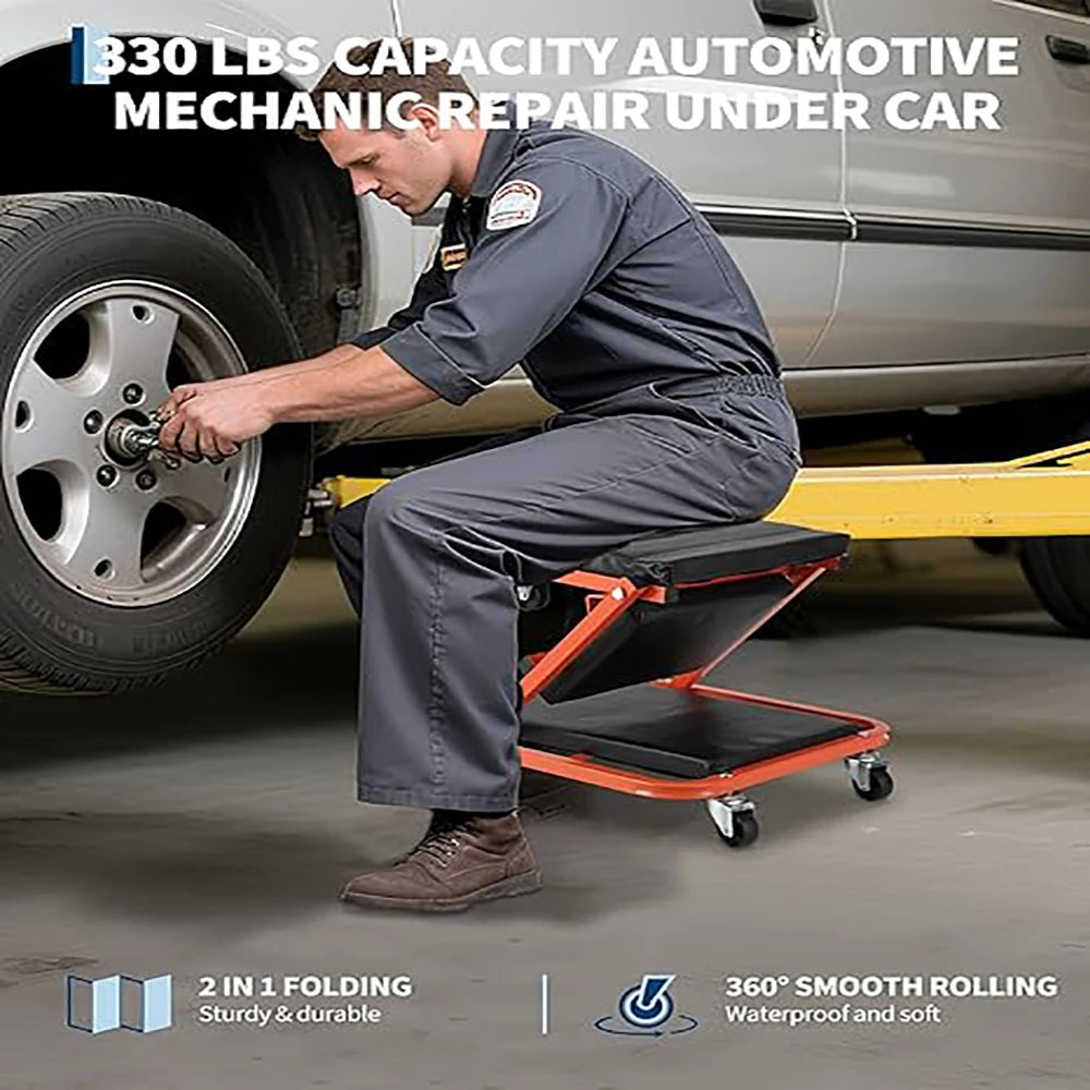 Foldable Garage Creeper Shop Seat, 300LBS Capacity, Automotive Repair Tool