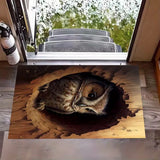 3D Tree Hole Design Door Mat Squirrel Pattern Anti-Slip Rug for Home Decor