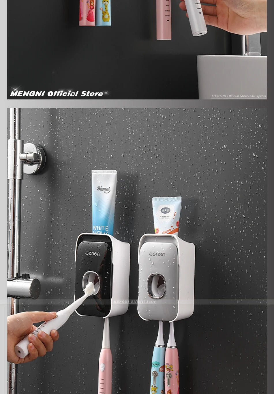 Automatic Toothpaste Dispenser Wall-Mounted Squeezer Toothbrush Holder Rack