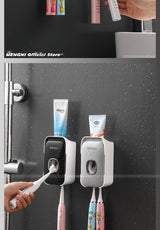 Automatic Toothpaste Dispenser Wall-Mounted Squeezer Toothbrush Holder Rack