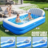 Inflatable Kids Swimming Pool with Sprinkler and Backrest, Blue & Yellow