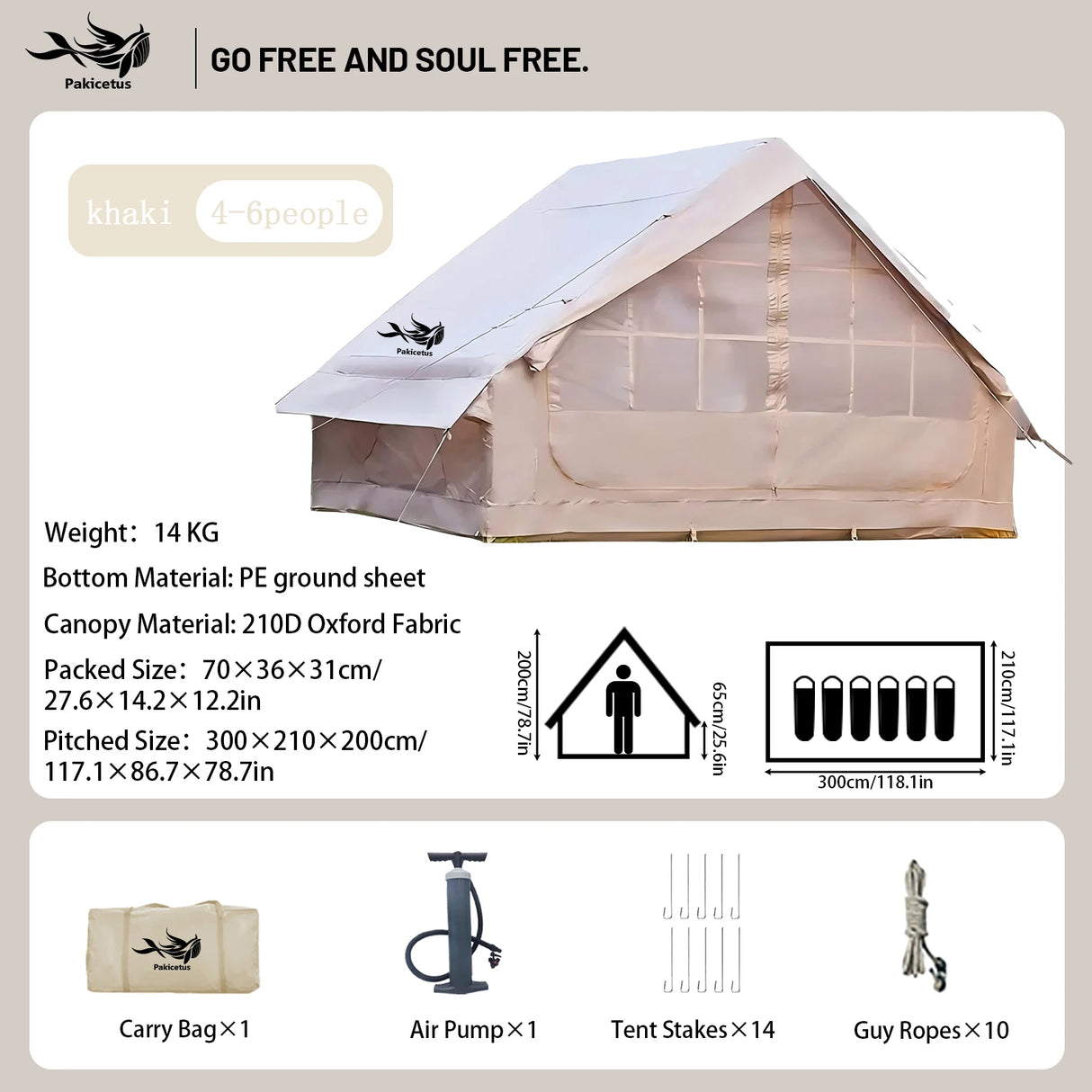 Inflatable Camping Tent for 4-8 Persons, Waterproof with Carry Bag