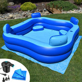 Inflatable Pool with Seats and Headrests, 8ft x 8ft, Electric Pump Included