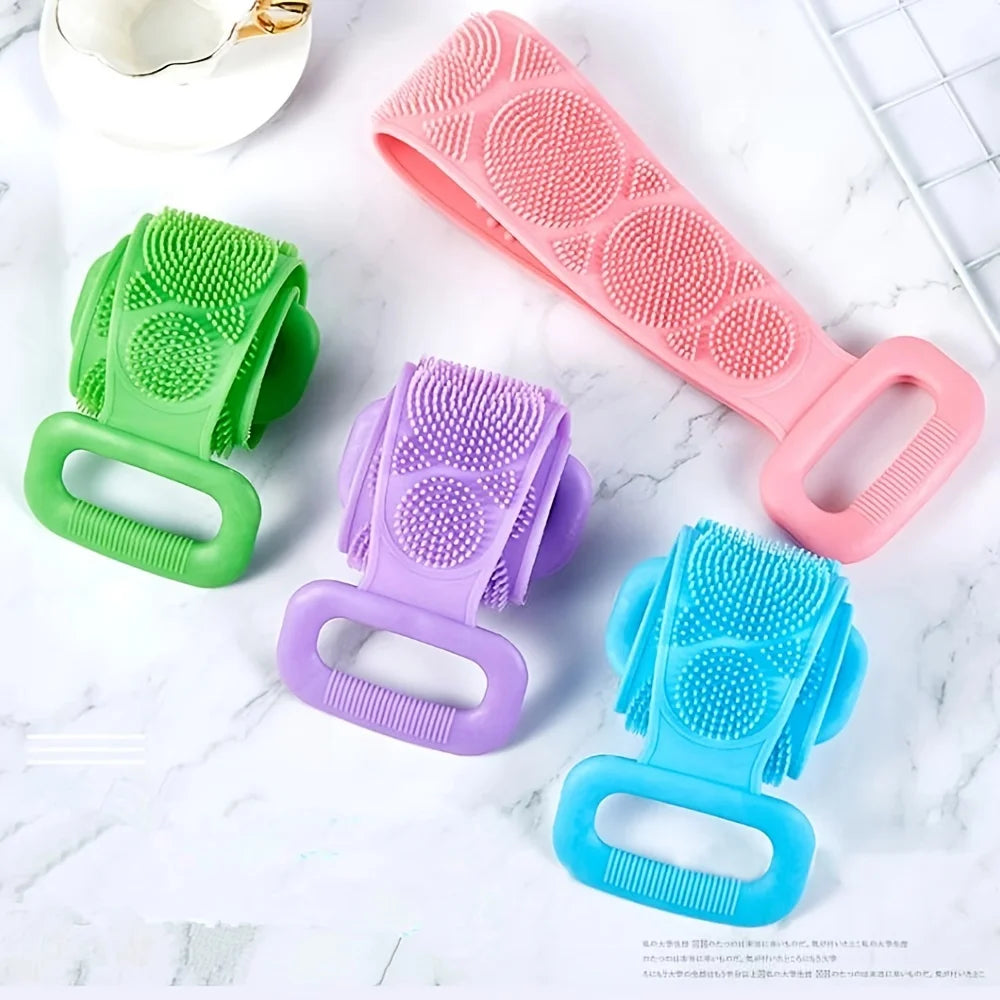 Silicone Bath Scrubber Exfoliating Brush Back Cleaner Body Strap Accessory