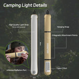 Portable Solar Camping Lantern with USB-Type C, 2000mAh