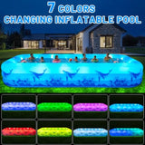 Inflatable Backyard Swimming Pool for Kids & Adults - 7-Color LED Light
