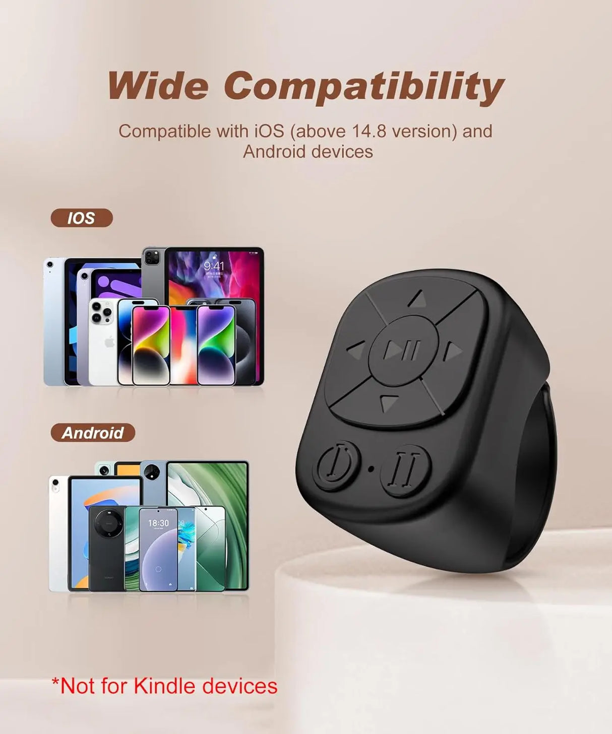 Tiktok Scrolling Ring Remote Control for iPhone iPad Android Bluetooth
