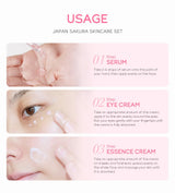 Sakura Skin Care Set - Facial Cleanser, Cream, Serum, Toner - Moisturizing Kit