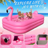 Inflatable Pool with Lights for Backyard Outdoor Use, Bright Pink 100x63x20
