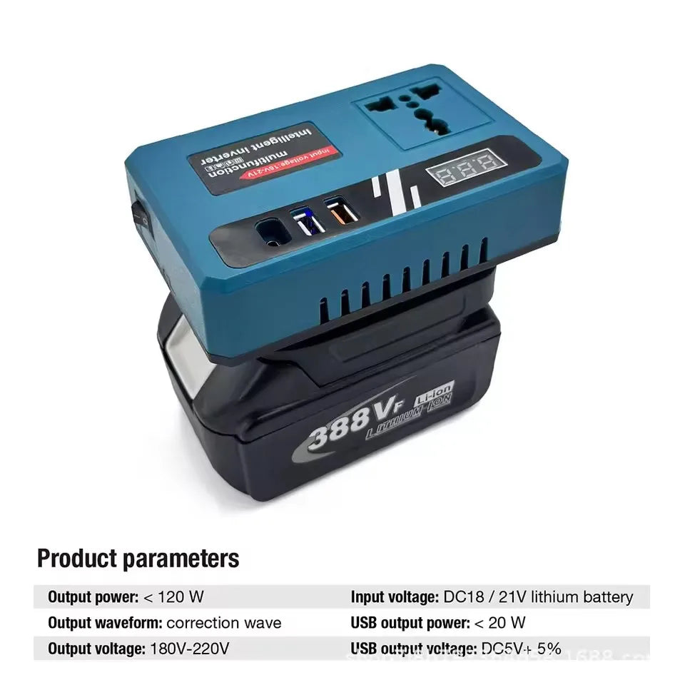 120W Lithium Battery Inverter DC 18-21V to AC 220V for Makita Tools