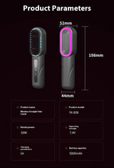 Wireless Hair Straightener Comb with Negative Ion Technology - Rechargeable