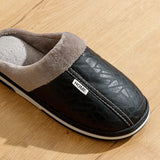 Men's Waterproof PU Leather Slippers - Large Size Indoor Home Shoes