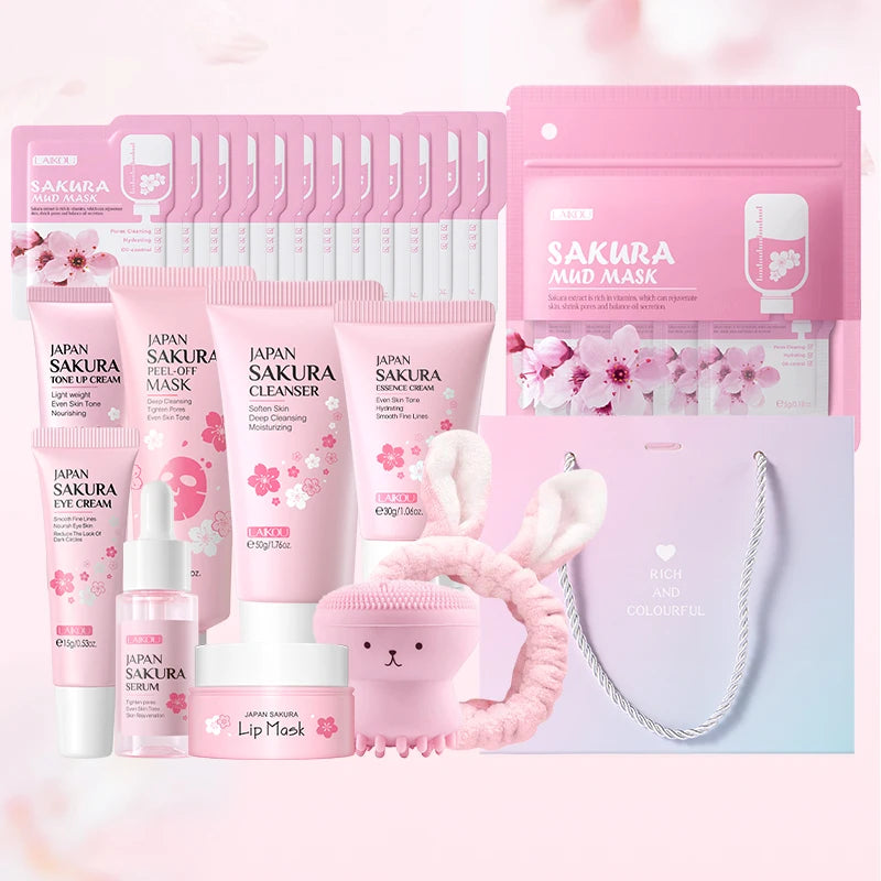 LAIKOU Sakura Skincare Set - Moisturizing Anti-Aging Facial Kit Gift Set