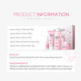 Sakura Skin Care Set with Cleanser, Serum, Eye Cream, Facial Cream - Travel Kit