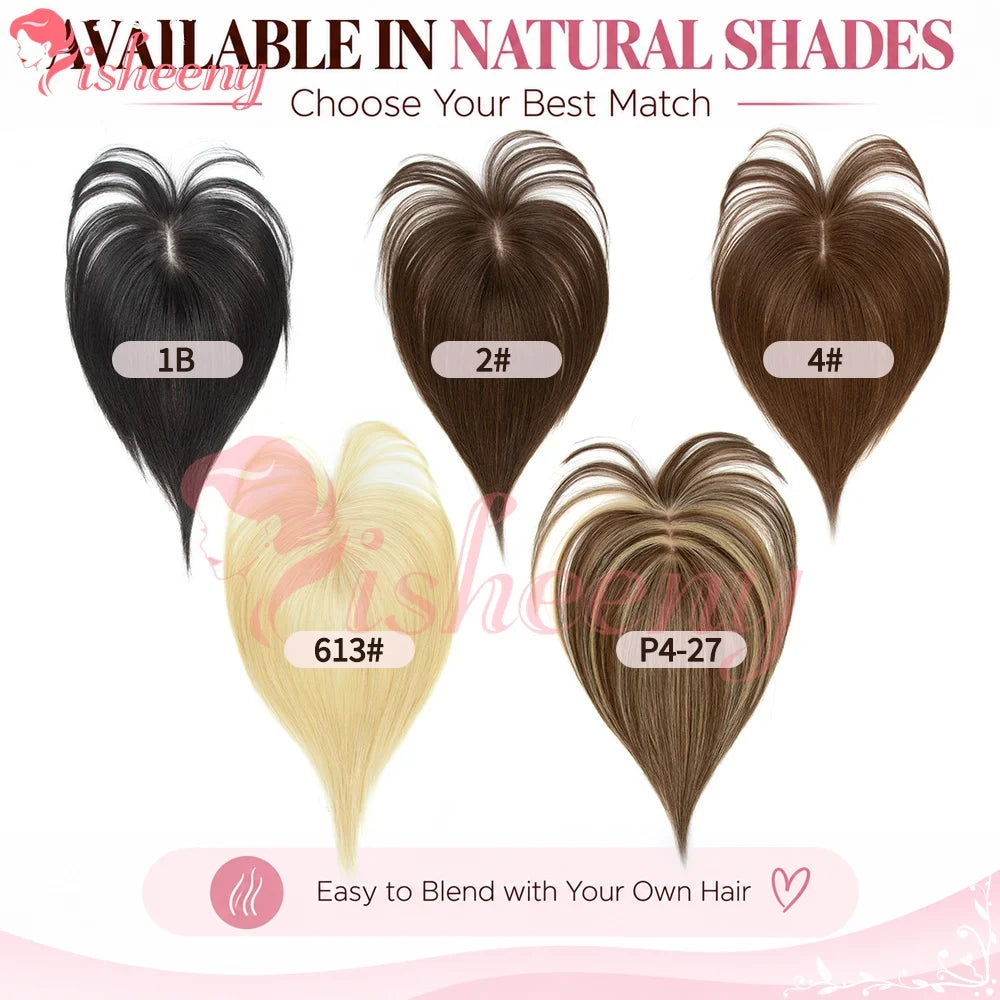 Human Hair Topper with Bangs, 10 Inch Clip-In Hairpiece, 5x9cm Base