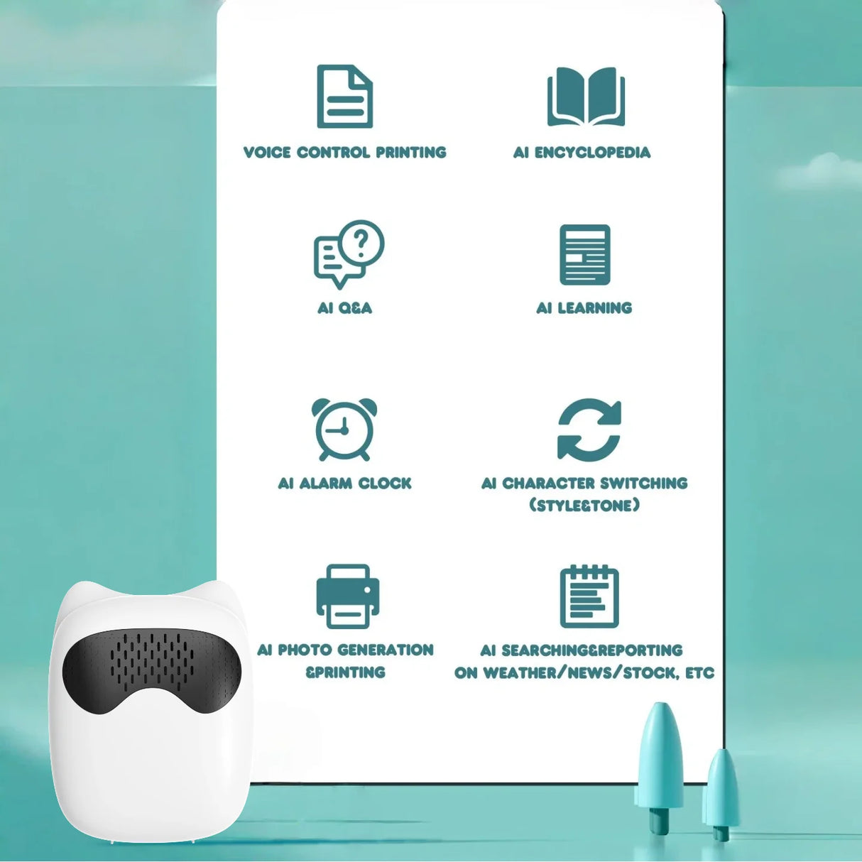 Wireless Bluetooth Mini Printer for iPhone and Android, Inkless Thermal Printing