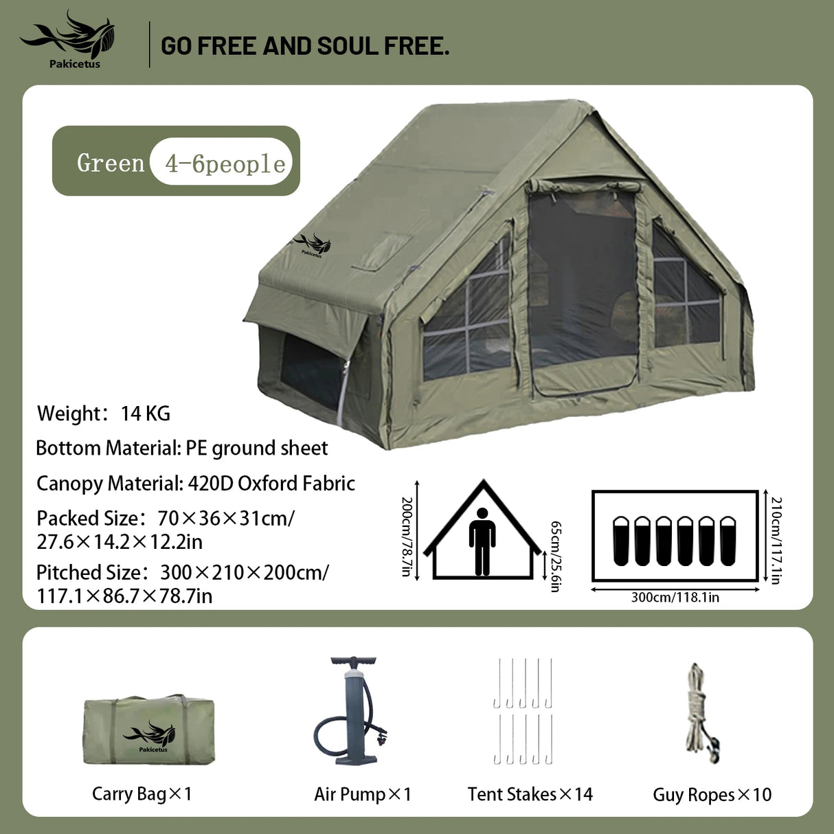 Inflatable Camping Tent for 4-8 Persons, Waterproof with Carry Bag