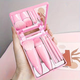 Portable Makeup Brush Set 5Pcs with Mirror - Travel Kit