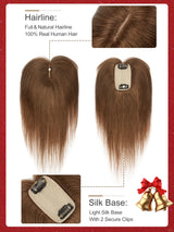 Human Hair Toppers with Clips for Volume and Length, 5x9cm Base