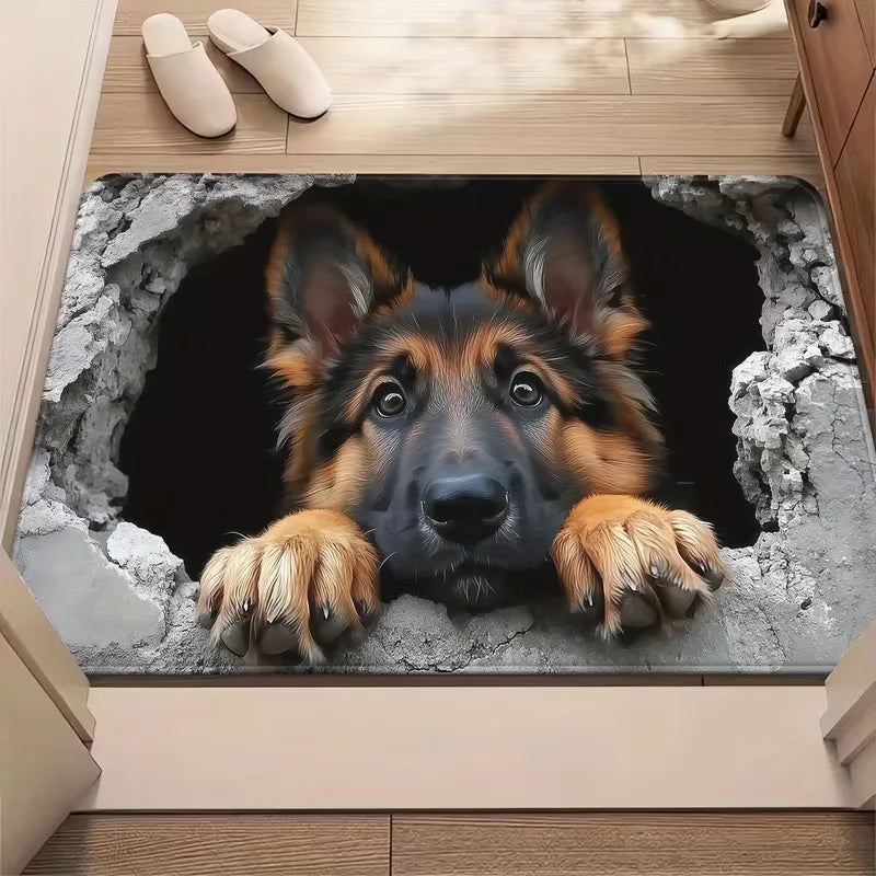 3D Illusion German Shepherd Doormat Soft Non-Slip Indoor Outdoor Rug