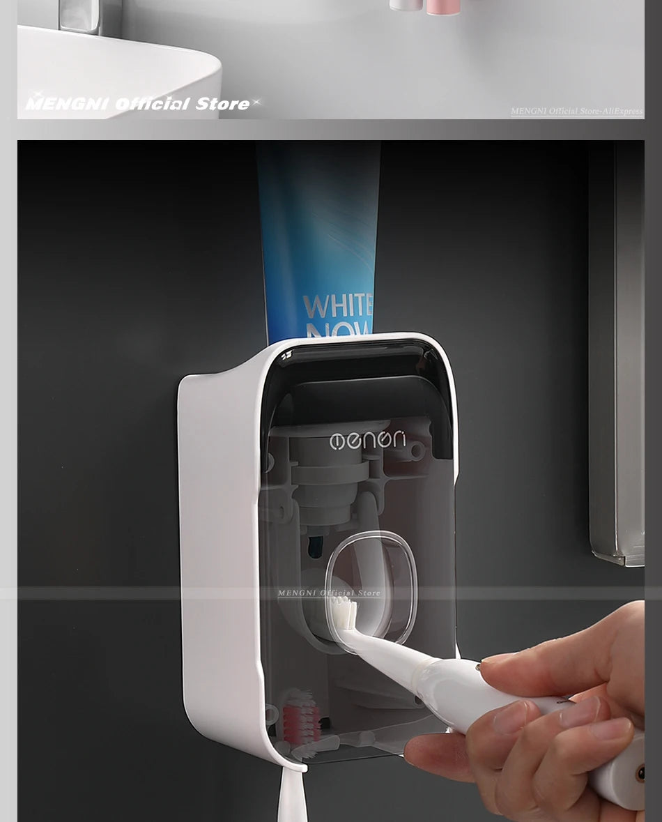 Automatic Toothpaste Dispenser Wall-Mounted Squeezer Toothbrush Holder Rack