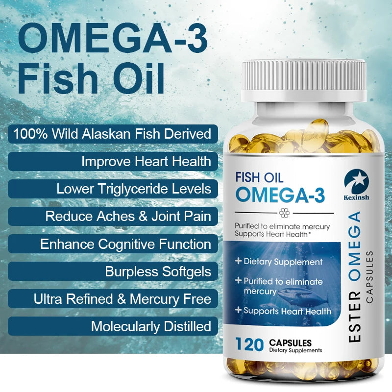 Omega-3 Fish Oil Capsules 3600mg - 120 Counts for Heart & Brain Health