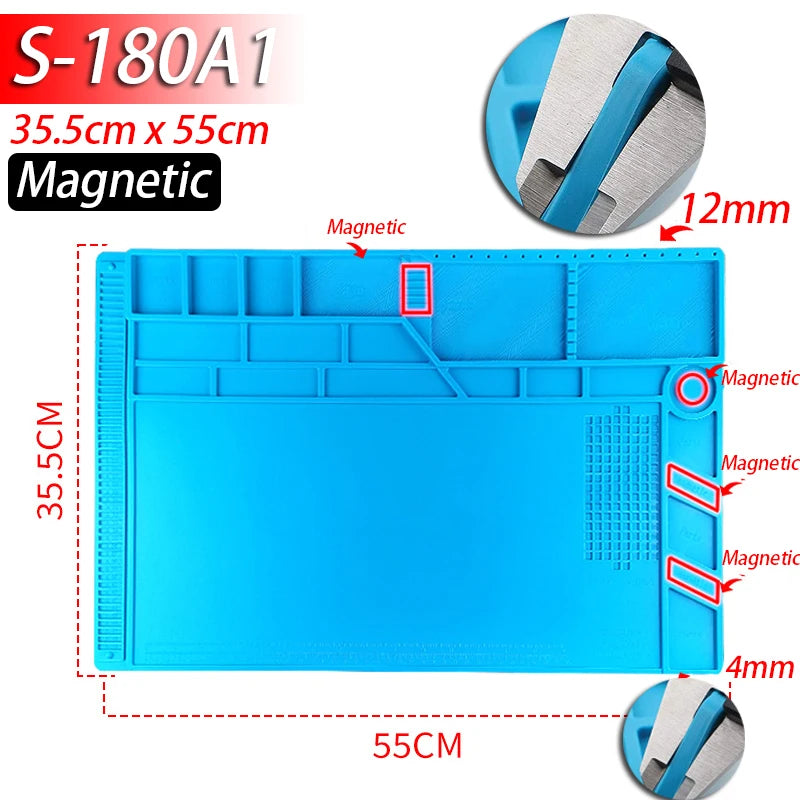 Soldering Station Mat Silicone Heat Resistant 932°F Anti-Static Magnetic Mat