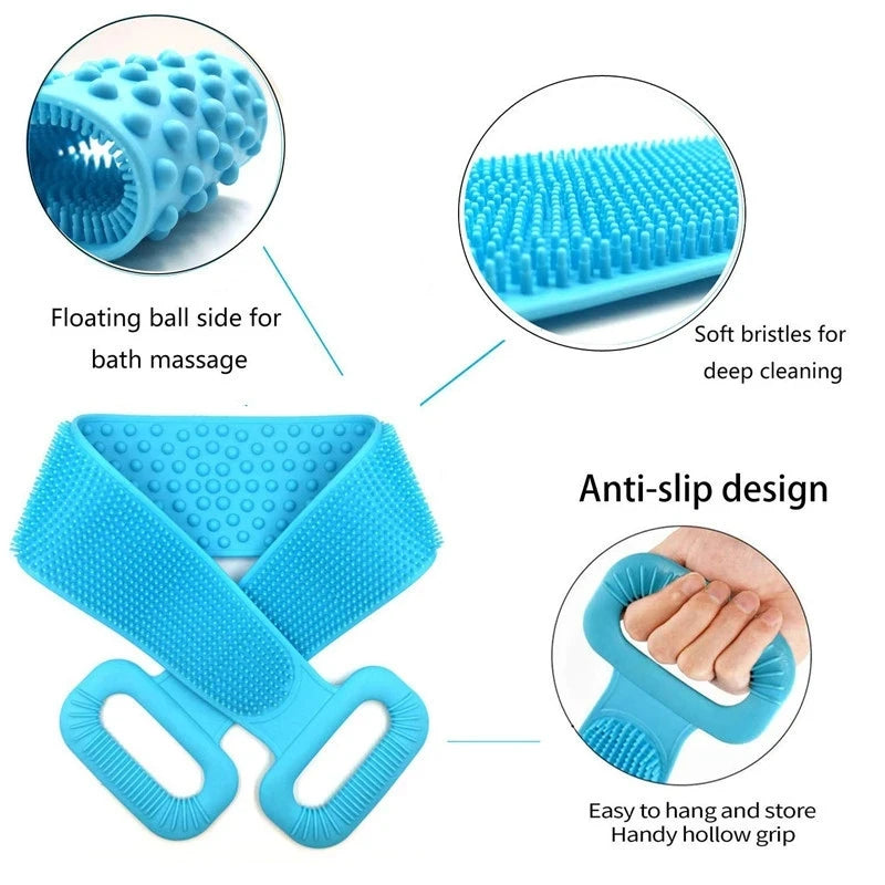 Silicone Bath Scrubber Exfoliating Brush Back Cleaner Body Strap Accessory