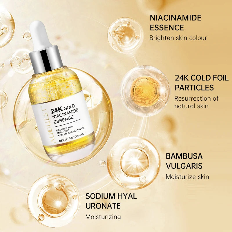 24K Gold Face Serum Niacinamide Hyaluronic Acid Anti-Wrinkle Skin Care