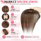 Human Hair Topper with Bangs, 10 Inch Clip-In Hairpiece, 5x9cm Base
